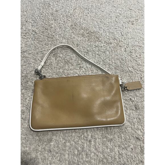 Coach Wristlet Clutch Mini Purse Tan White With Hangtag Turn Lock Leather - Picture 5 of 13
